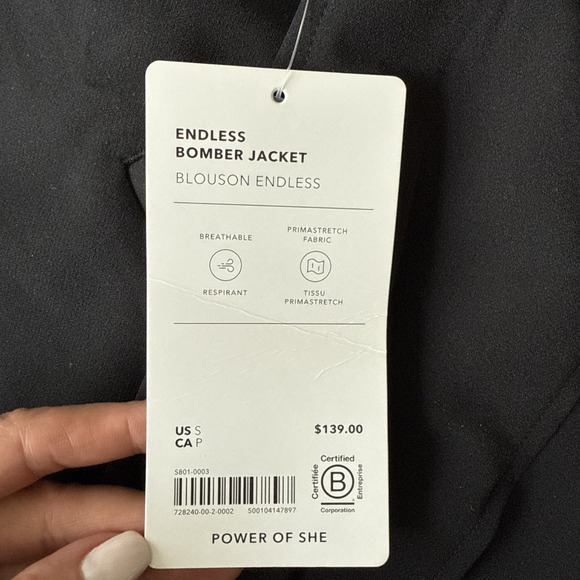 Athleta Women's Endless Bomber Jacket Full Zip Crop Size S New Loho Bride Black - Picture 5 of 14